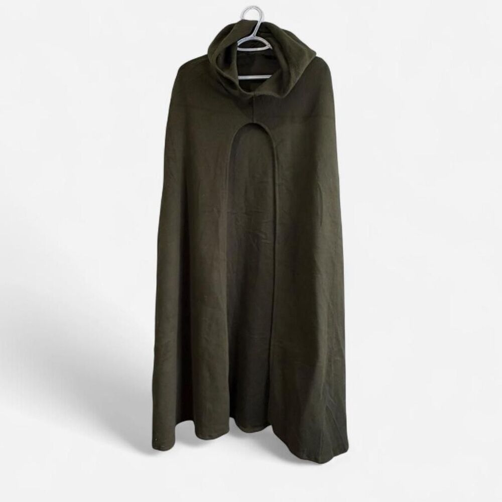 Hooded Olive green polyester fuzzy felt material cape cloak with hood
